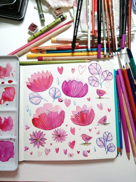 fleurs stylisées illustration aquarelle